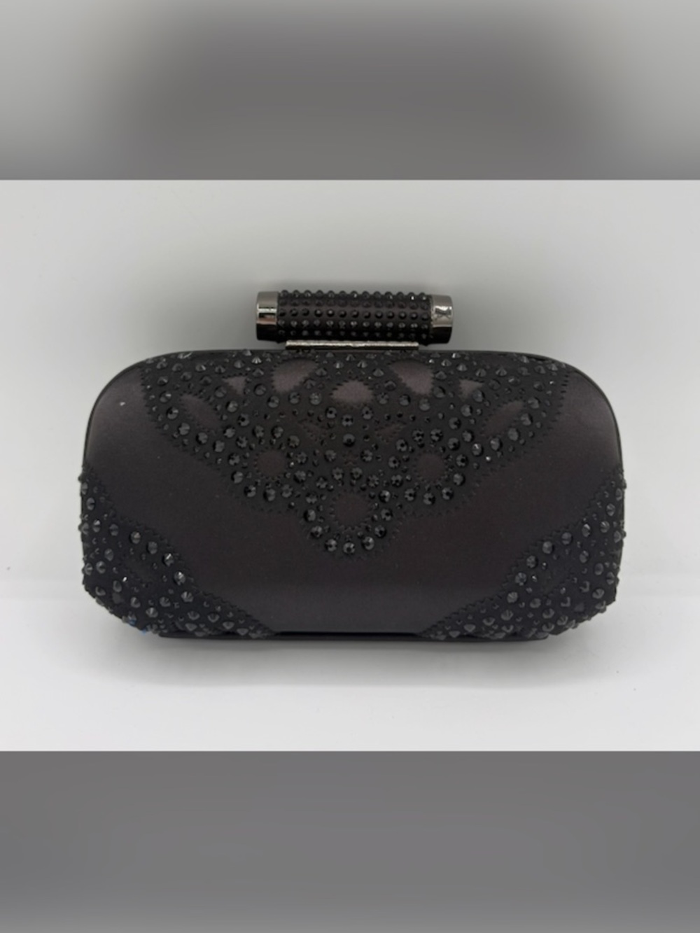 Badgley Mischka Black Jeweled Satin Clutch